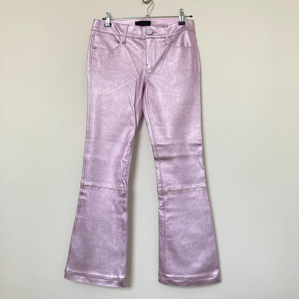 NWT RtA Kiki 100% Lambskin Leather Flare Cropped Pants In Purple Haze $1195 - Picture 3 of 12